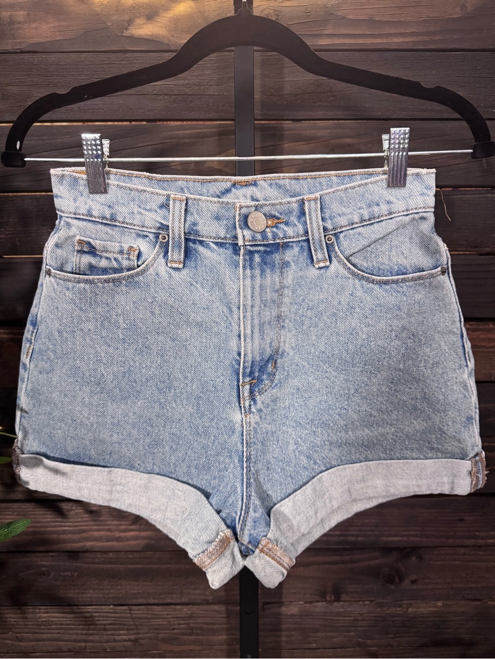 BDG Women’s Light Blue Denim High-Waist Rolled Hem Shorts